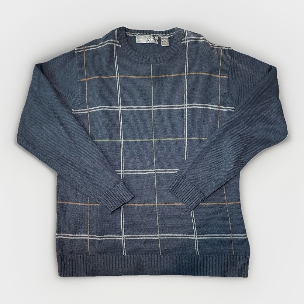 VTG Oscar De La Renta Blue Plaid Long Sleeve‎ Preppy Sweater Y2K Men's XL